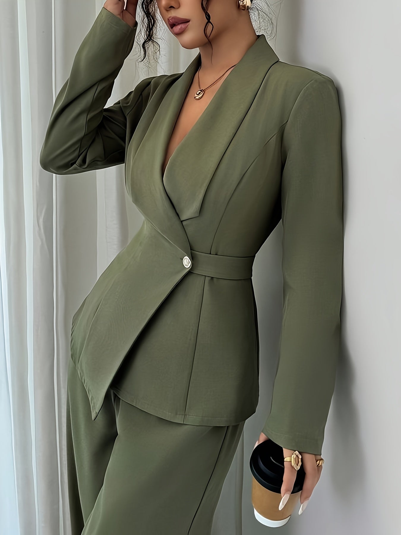 Women's Elegant Lapel Blazer & Wide-Leg Pants Fall Set