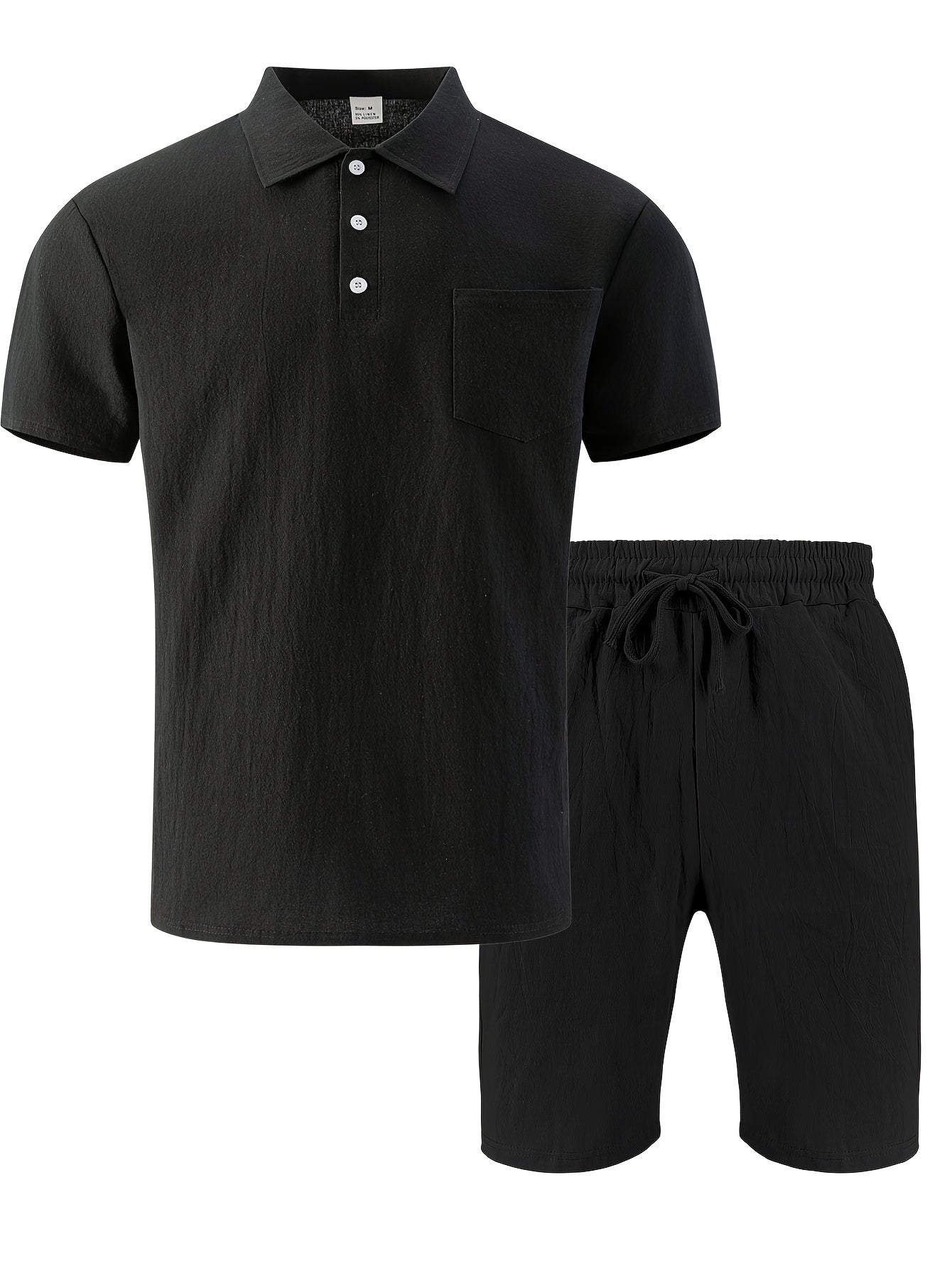 Men's Casual Linen Polo Shirt & Loose Shorts Set for Summer