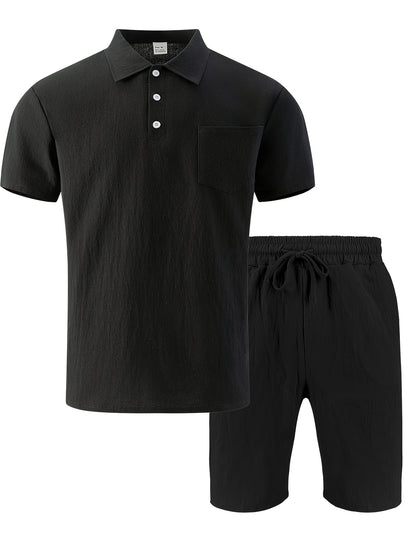 Men's Casual Linen Polo Shirt & Loose Shorts Set for Summer