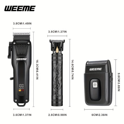 WEEME 2pcs/3pcs Grooming Kit Electric Hair Clipper + Beard Trimmer + Shaver + Nose Hair Trimmer, USB Rechargeable with LCD Display | Perfect Gift for Dad, Husband, Boyfriend (Father's Day/Birthday) - ayq