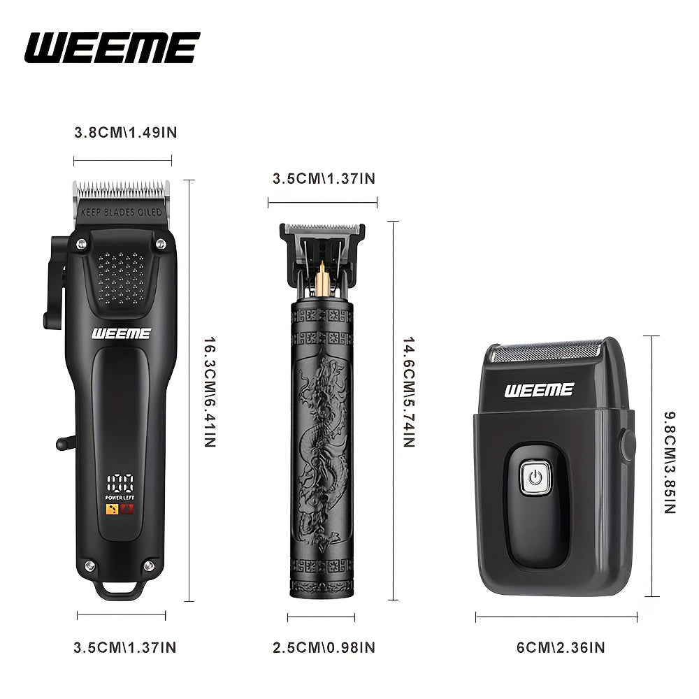 WEEME 2pcs/3pcs Premium Men's Grooming Set Professional Hair Clipper Kit with Cordless Shaver  Beard Trimmer  LCD Display & USB Fast Charge Ideal Gift for Father's Day/Birthday/Anniversary (For Dad/Husband/Groom)