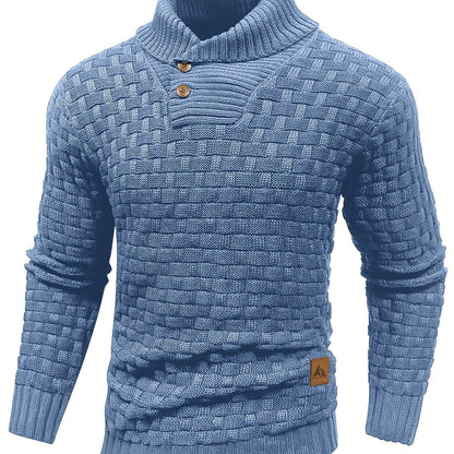 Men's Casual Waffle Pattern High Stretch Sweater, Chic Mature Pullover Sweater For Fall Winter