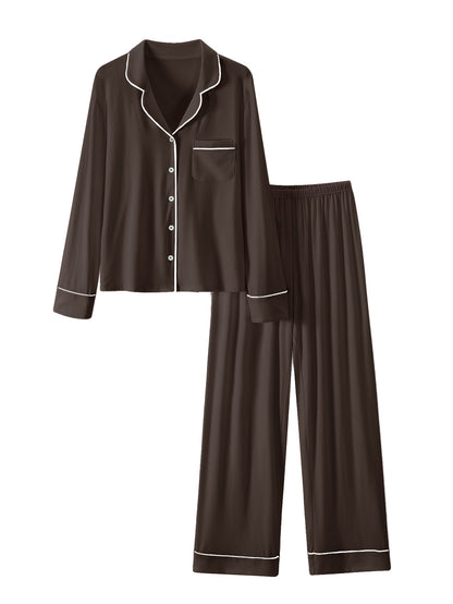 Women's Casual Modal Pajama Set with Stretchy Long Sleeves - ayq