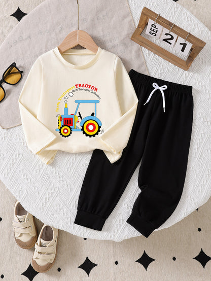 Boys' 2-Piece Cotton Farm Tractor Outfit for Spring/Fall