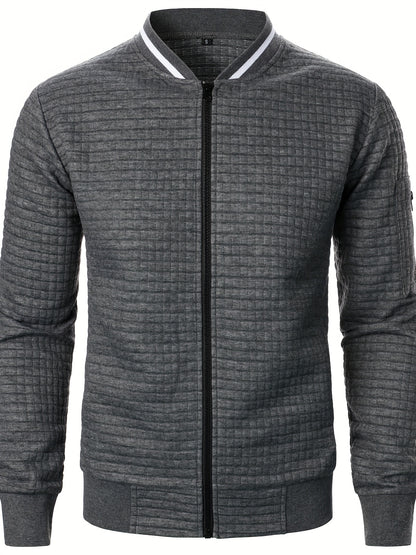 Men'S Zip-Up Jacket - Full-Zip Front Closure, Stand Collar, Lightweight Outerwear for Office, Casual & Formal Events - Spring/Fall Transitional Clothing - Easy-Care Modern Men'S Coat, Zip Up Jacket, Autumn Layering, Sleek Des