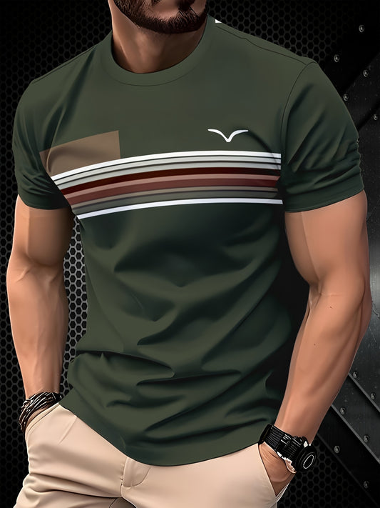 Men's Casual Breathable T-Shirt - Moisture-Wicking 100% Polyester, Regular Fit Round Neck, Machine Washable Solid Color Tee for Outdoor  Casual Attire, Active Lifestyle, Minimalist Design, Durable Construction, Basic Top, Ac