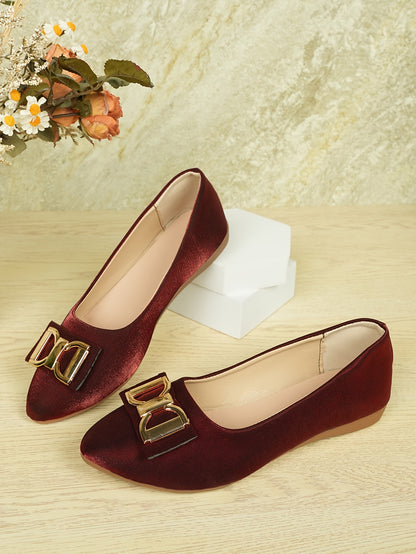 Women's Elegant Red Slip-On Flats with Golden Double Buckle Design - Comfortable Faux Cover Shoes for All Seasons, Pointed Toe Rubber Sole, Perfect for Casual or Dressy Occasions, Dressy Flats   Buckle Embellished Shoes   Lux