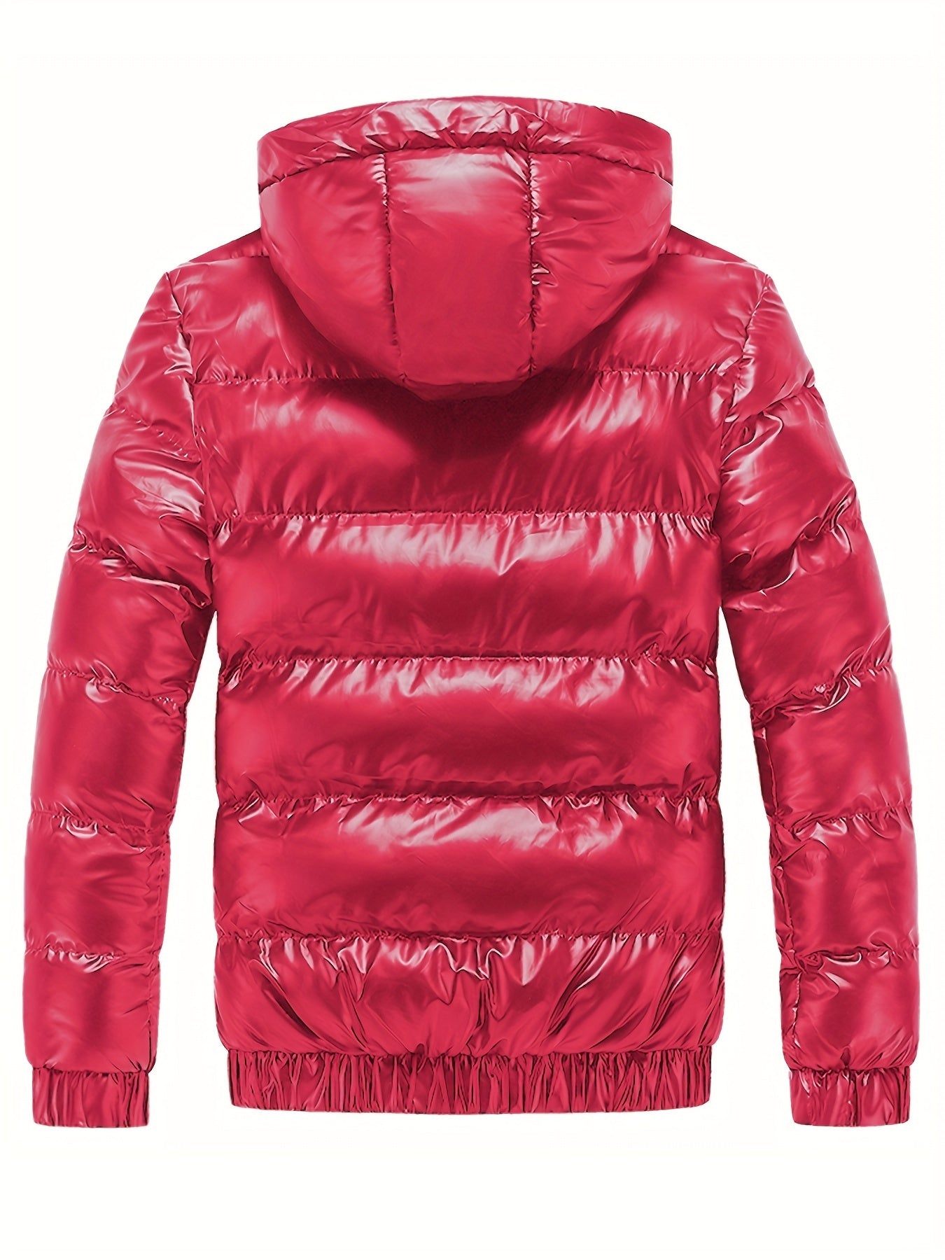 Men's Black Glossy Finish Jacket with Hood - Winter Coat, Zippered Pockets, Ribbed Cuffs & Waistband, Hand Wash Only, Regular Fit for Autumn & Cold Weather