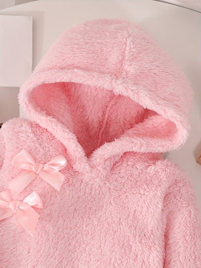 Two-Piece Cute Girls' Autumn/Winter Set: Long Sleeve Hooded Plush Butterfly Top with Pants, Perfect for Daily Outdoor Wear. Cozy Faux Fur Fabric - Essential Indoor & Winter Accessory and Holiday Gift Idea, Perfect for Outdoor