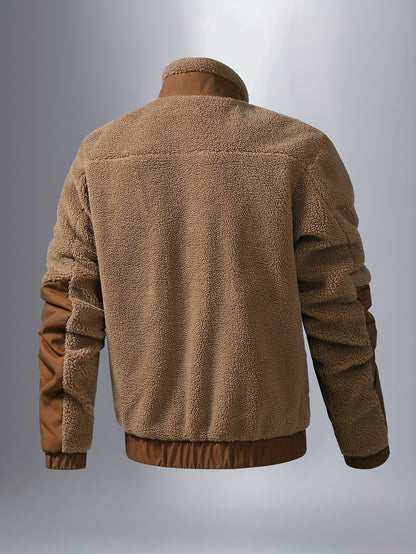 Men'S Heavyweight Fleece Jacket - Thermal Winter Coat with Stand Collar, Zipper Closure, Front Pockets - Brown/ - Cold Weather Outerwear for Everyday & Formal, Winter Jacket, Casual Outerwear, Durable Polyester, Seasonal Fash