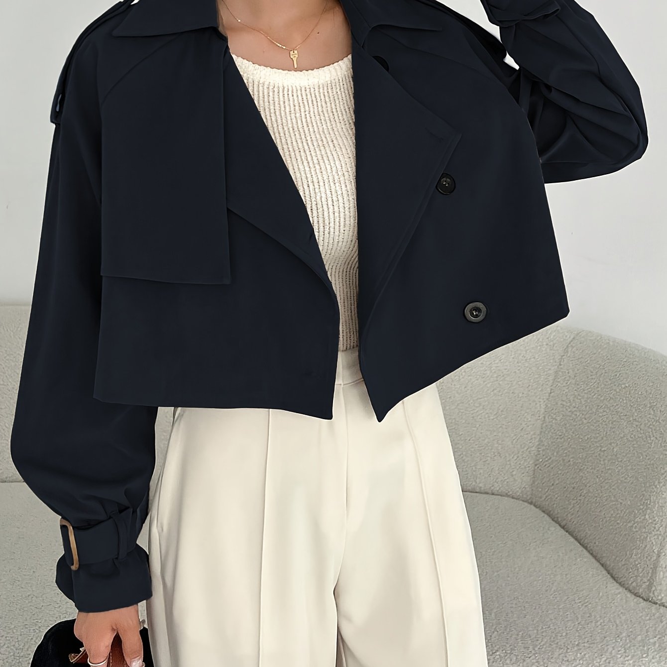 Women's Elegant Solid Color Short Windbreaker Jacket - Lightweight Versatile Outerwear for Casual & Formal Outfits, Easy Care Hand Wash/Dry Clean, Durable Fabric