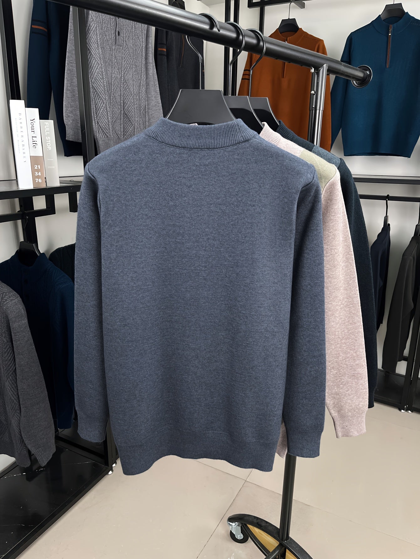 The New Autumn And Winter Collection Features a Men'S Long-Sleeve Knitted Pullover with a Zipper Design And Ribbed Round Neck. This Casual And Stylish Sweater Is Versatile for Daily Wear in The Fall And Winter, Suitable for L