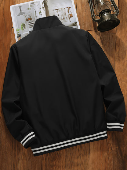 Men's Spring/Fall Stand Collar Jacket with Ribbed Hem