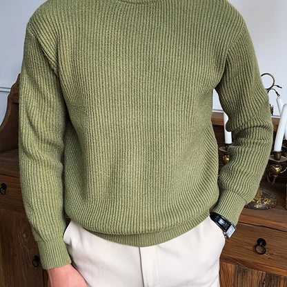Light Mature Style Autumn/Winter Solid Color Basic Men's Long Sleeve Casual British Round Neck Pullover Knitted Turtlenecker
