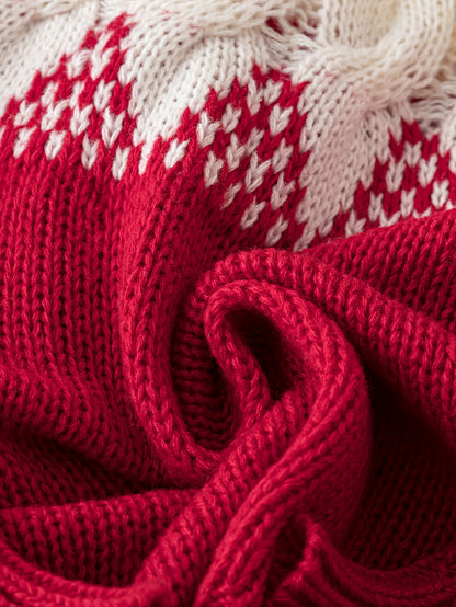 Women's Knit Sweater, Casual Round Neck, Polyester, Floral Cable Pattern, Autumn/Winter Fashion, Pullover Style, No Detail, Knitted Fabric