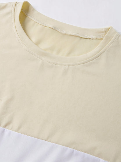 Men's Round Neck T-Shirt, Three-Color Patchwork Top with Asymmetric Double Stripes, Trendy Comfortable Breathable High-Quality Factory-Made Casual Fit
