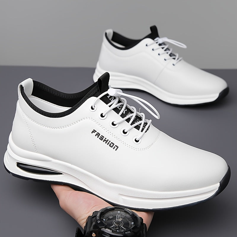 Men's Fashion Sneakers - Lightweight, Breathable Casual Shoes with Soft Rubber Sole, White  Black Design, Comfortable Low-Top Lace-Up Style for Casual Attire