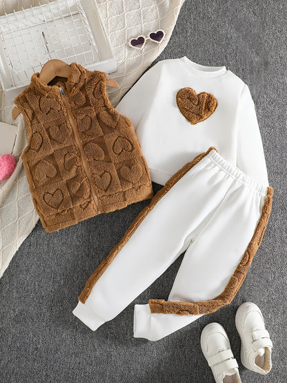 Girls 3-Piece Heart Pattern Fall/Winter Casual Set