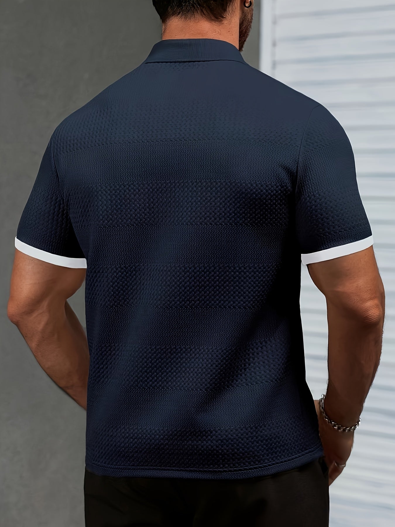 Men's Summer Business Casual Polo Shirt with Ribbed Knit