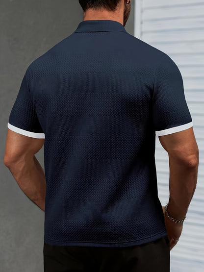 Men's Summer Business Casual Polo Shirt with Ribbed Knit