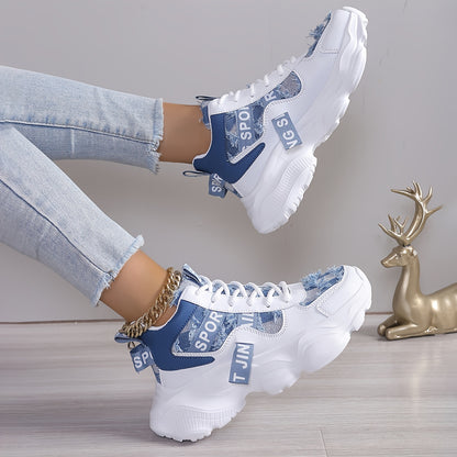 1 Pair Women'S High-Top Fashion Sneakers, Lightweight EVA Sole, Breathable Fabric Upper, All-Season Athletic Running Shoes with Comfort Insole