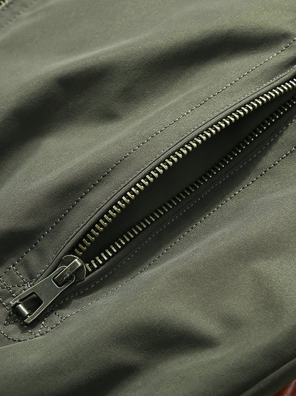 Men'S Stylish Beige Bomber Jacket with Red & Blue Trim - Double-Sided, Metal Zipper, Casual & Formal Wear, Perfect Gift for Husband or Boyfriend, Casual Outerwear | Doubleside Jacket | Polyester Lining