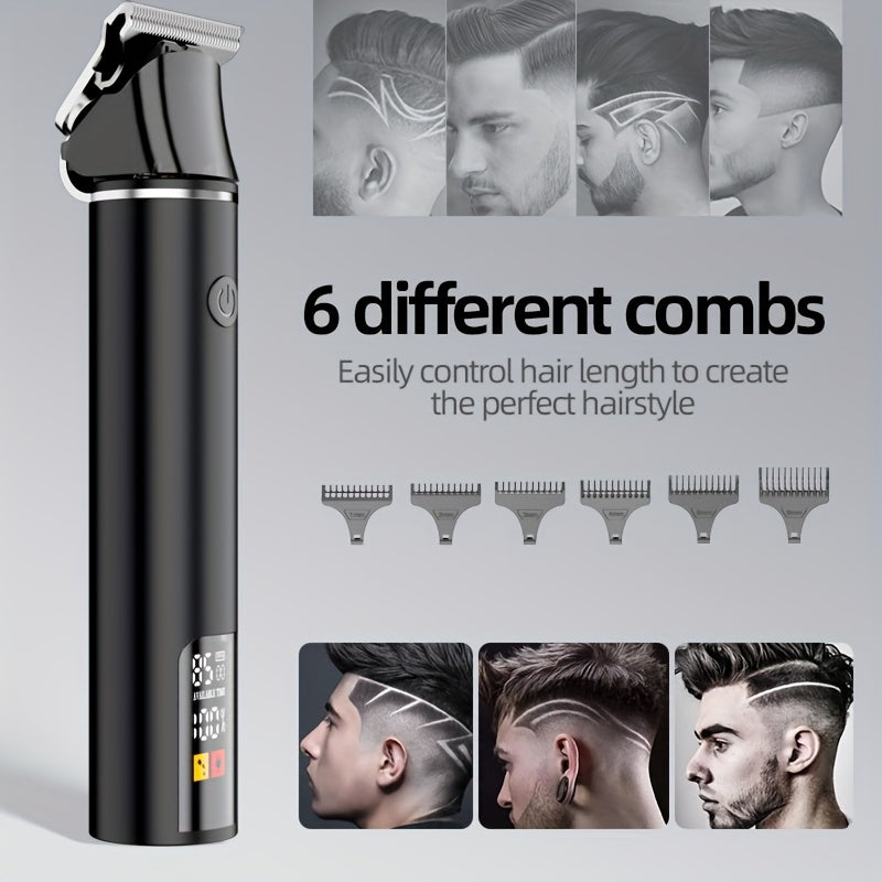 Men's Hair Trimmer, Hair Salon Electric Hair Clipper, USB Fast Charging, Men's Shaver, Shaving Scissors, Home Hairdressing Tools, Men's Facial, Comes with 6 Size Limit Combs, Surprise Gifts - ayq