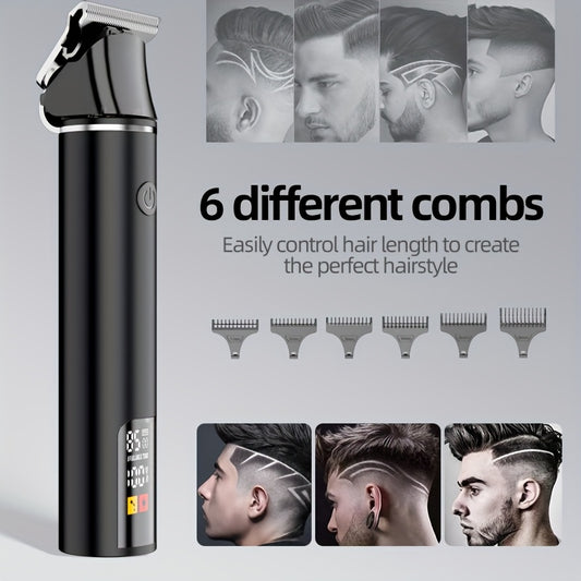 Men's Hair Trimmer, Hair Salon Electric Hair Clipper, USB Fast Charging, Men's Shaver, Shaving Scissors, Home Hairdressing Tools, Men's Facial, Comes with 6 Size Limit Combs, Surprise Gifts - ayq