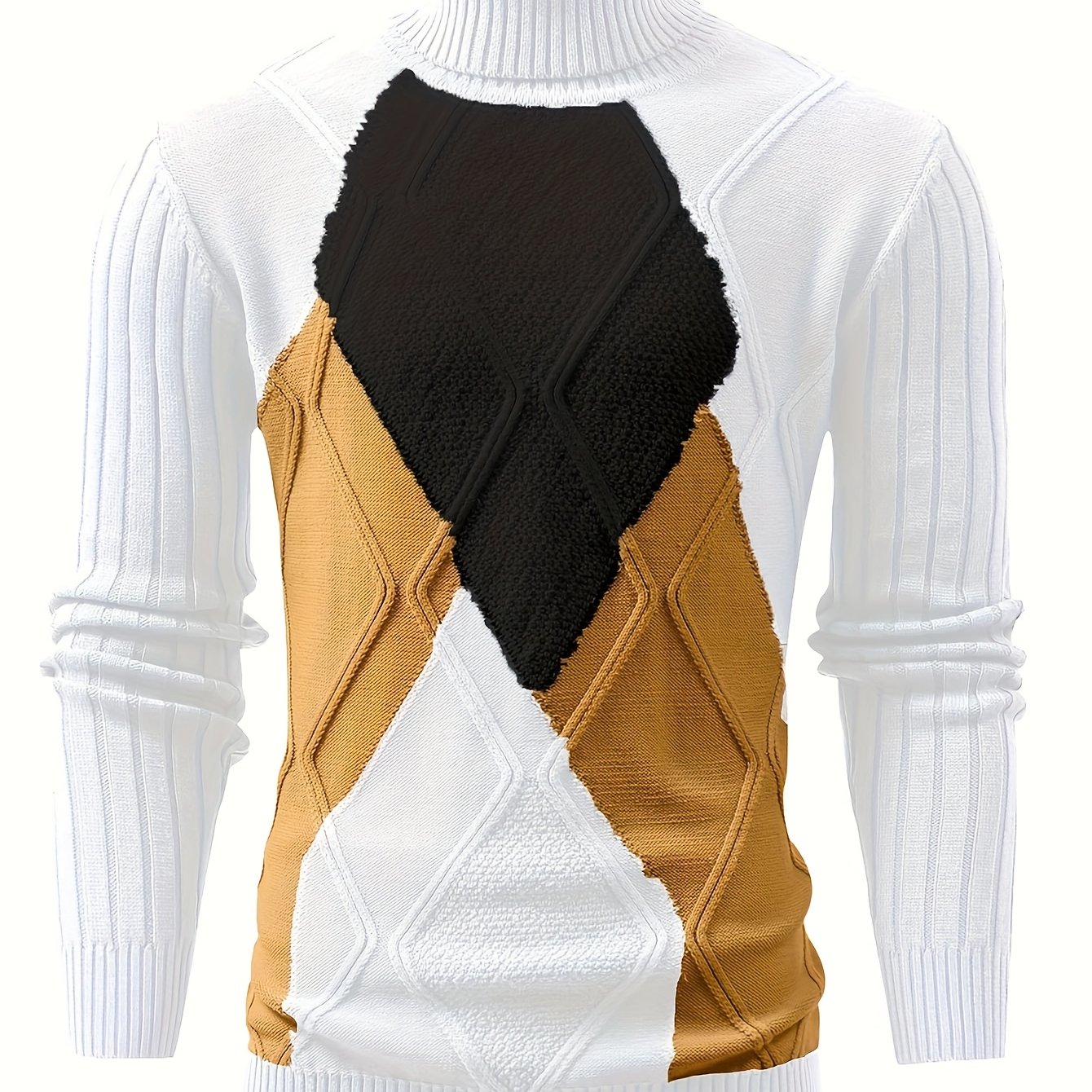 Men'S New Color-Blocked High-Neck Long-Sleeve Retro College-Style Knitted Base Layer for Casual Autumn And Winter