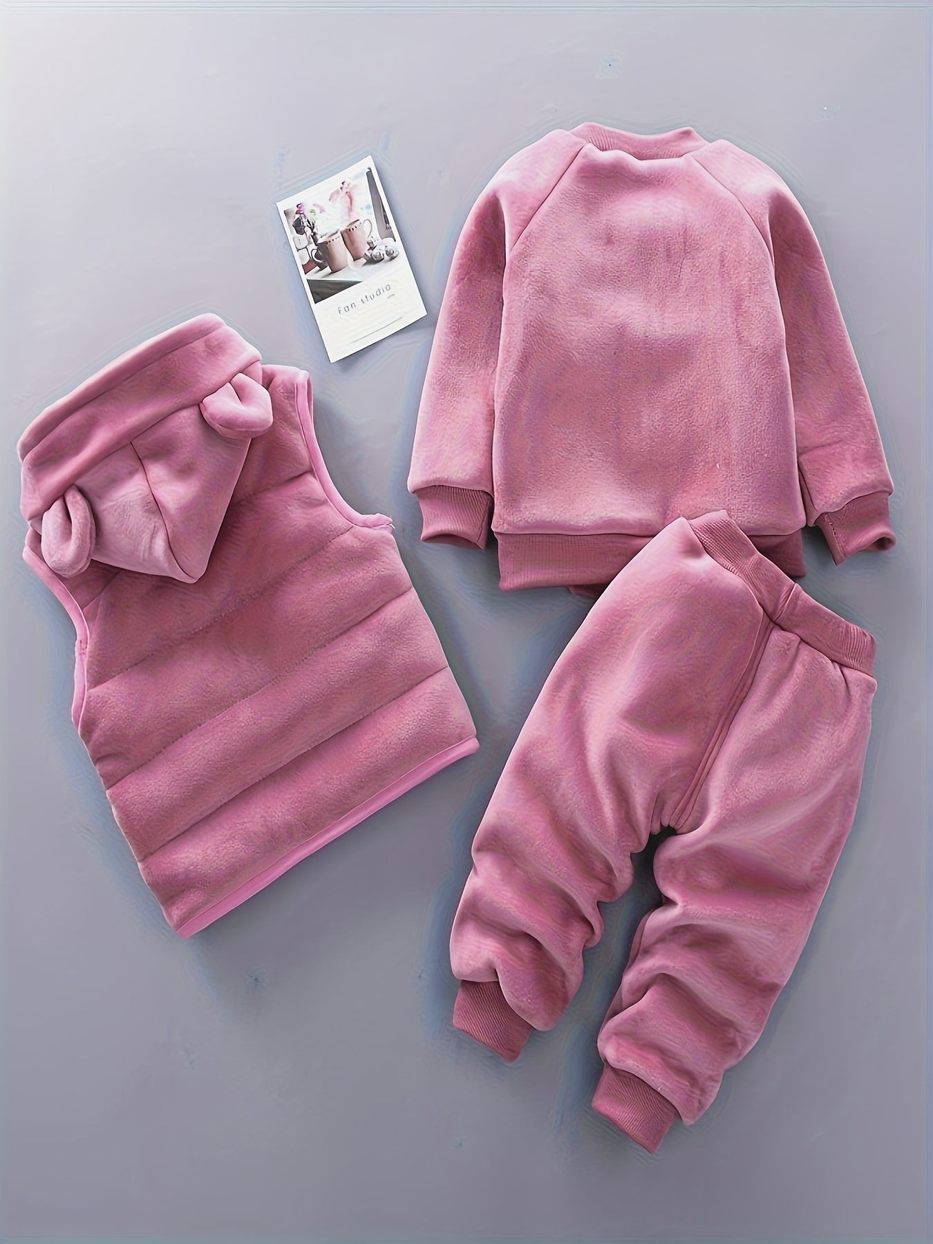 3pcs Boys & Girls Winter Warm Hooded Bear Set - Thick Bear Head Vest, Matching Pants & Hoodie, Cozy 3pcs Outfit for Outdoor Play, Casual Wear (Easy-Care Baby Clothes, Hand/Dry Clean), Perfect for Outdoor