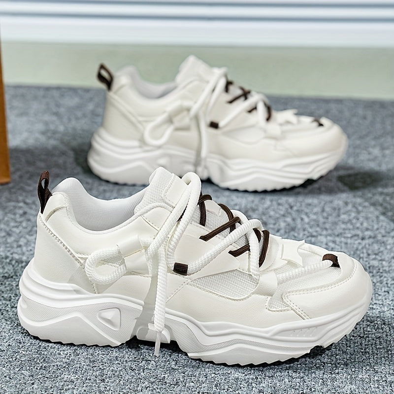Men's Breathable Sneakers in White - Casual  Sporty Lace-Up Running Shoes with EVA Sole