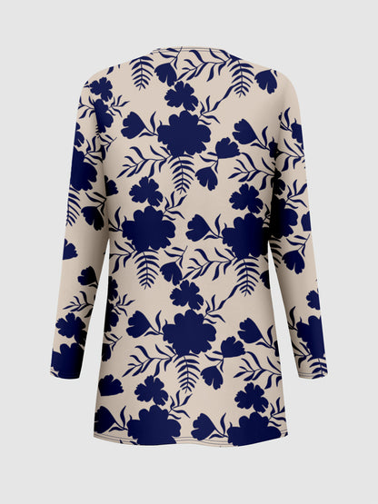 Plus Size, A three-piece set of Women's plus-size elegant floral print top and solid-color vest pants
