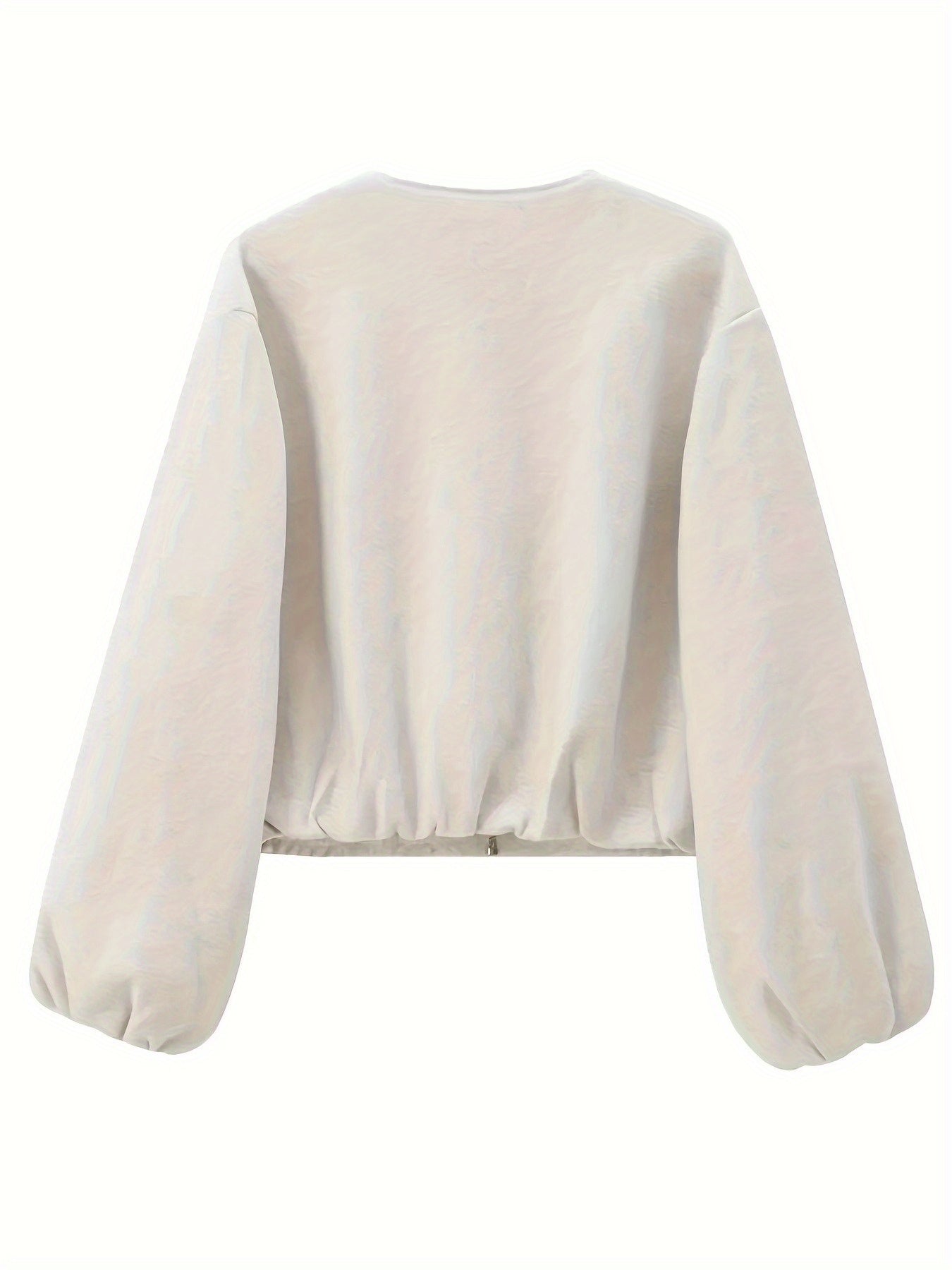 Women'S Elegant Pilot Jacket - Beige Bomber Style Short Coat with Pockets, Zip-Up, Long Sleeves, Loose Fit for Casual & Weekend Wear, Casual Wear Jacket | Bomber Jacket | Polyester Fabric