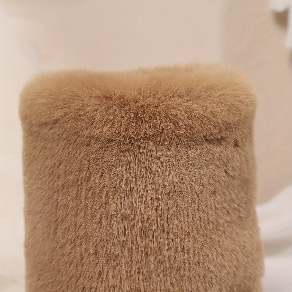 Women's Fashion Solid Color Mid-Calf Fluffy Boots with Slip-On Closure, Plain Toe Platform Heel, Comfy & Warm Fabric-Lined Winter Footwear - TPR Sole, Mid Heel, European Special from Huizhou