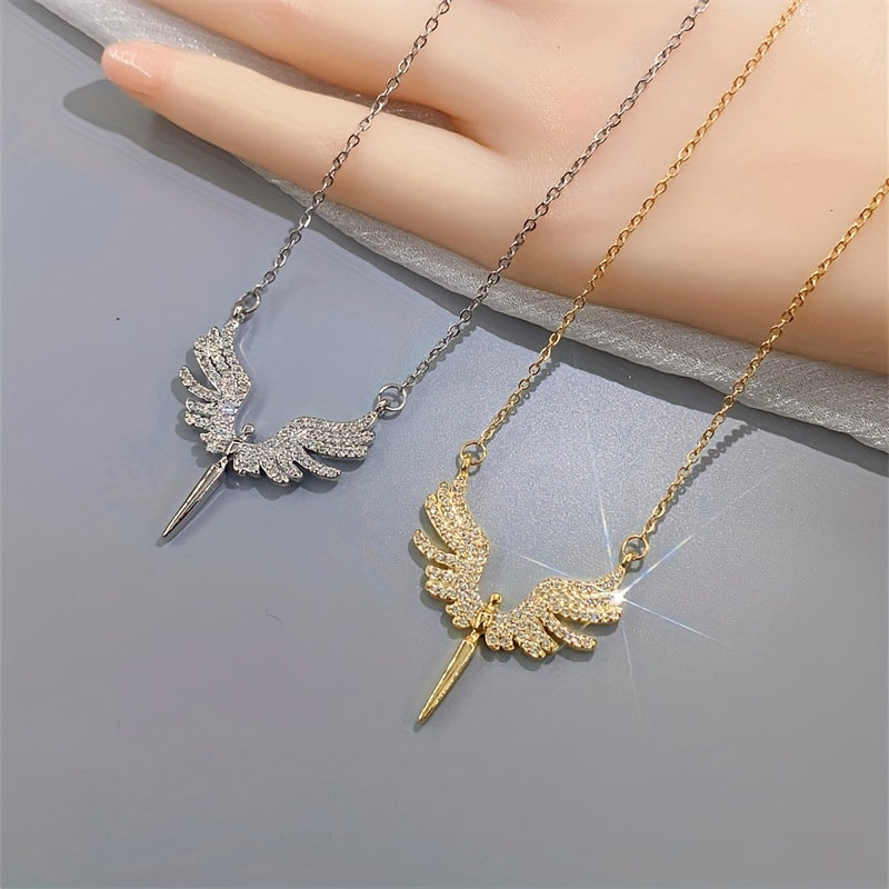 Glamorous Copper Angel Wings Pendant with Synthetic Zirconia