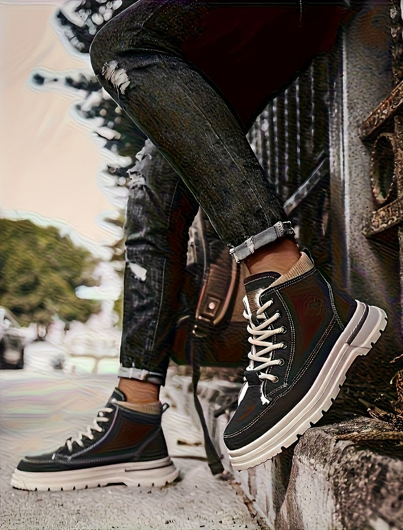 Men's Snow Boots with Lining, Thickened Outdoor Hiking Boots, Trendy Versatile Work Boots, British Short Boots