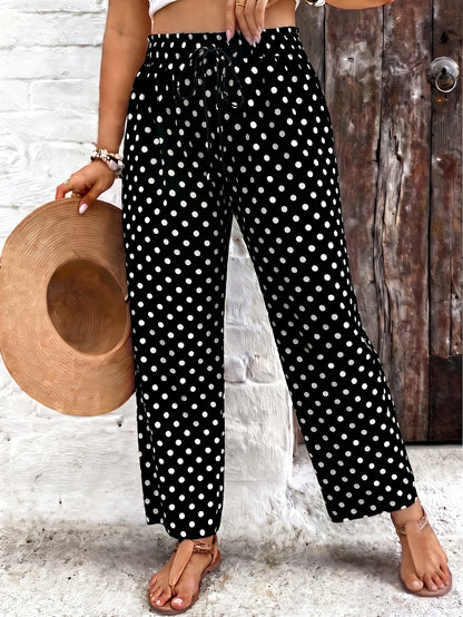 Women's Elegant Polka Dot Stretch Waist Tapered Pants