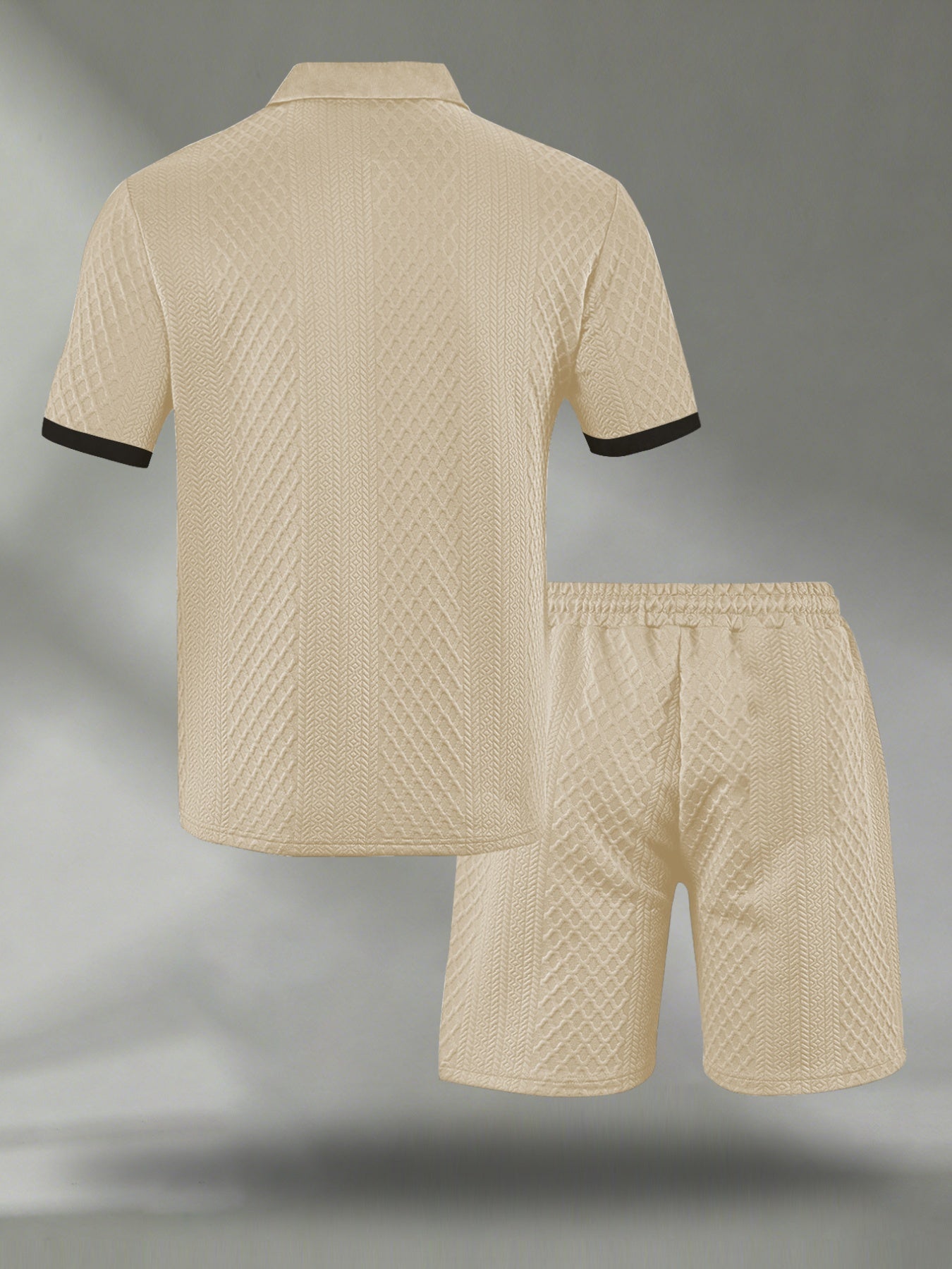 Men's Summer Casual Polo Shirt & Shorts Set with Geometric Print