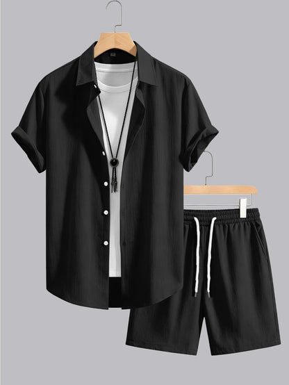Men's Summer Casual Shirt & Shorts Set - Lightweight, Breathable