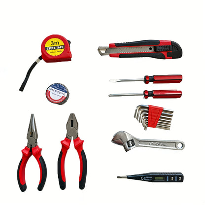 Christmas And New Year Gifts 18pcss Household Multi-Function Repair Tool Set 11pcs Set Including Slotted And Phillips Screwdrivers / Utility Knife / Electrical Tester / Insulation Tape / 3-Meter Tape Measure / 6-Inch Adjustab