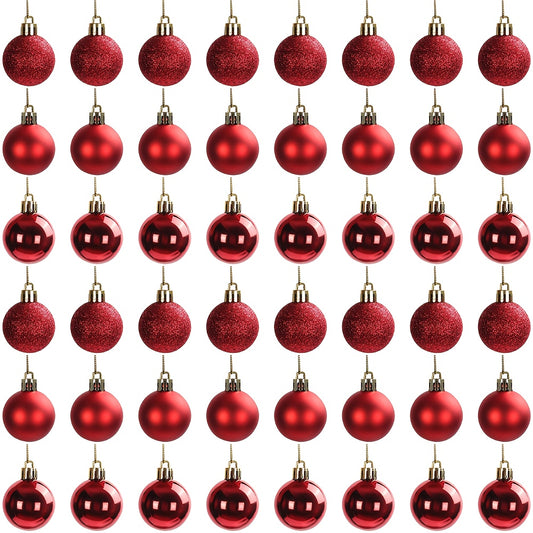 48 Red Christmas Tree Ornaments - 3cm Plastic Decorations, Includes 16 Glittery Miniature Trees with Strings for Christmas Tree Decoration and Holiday Décor,gift for new year,Valentine's Day