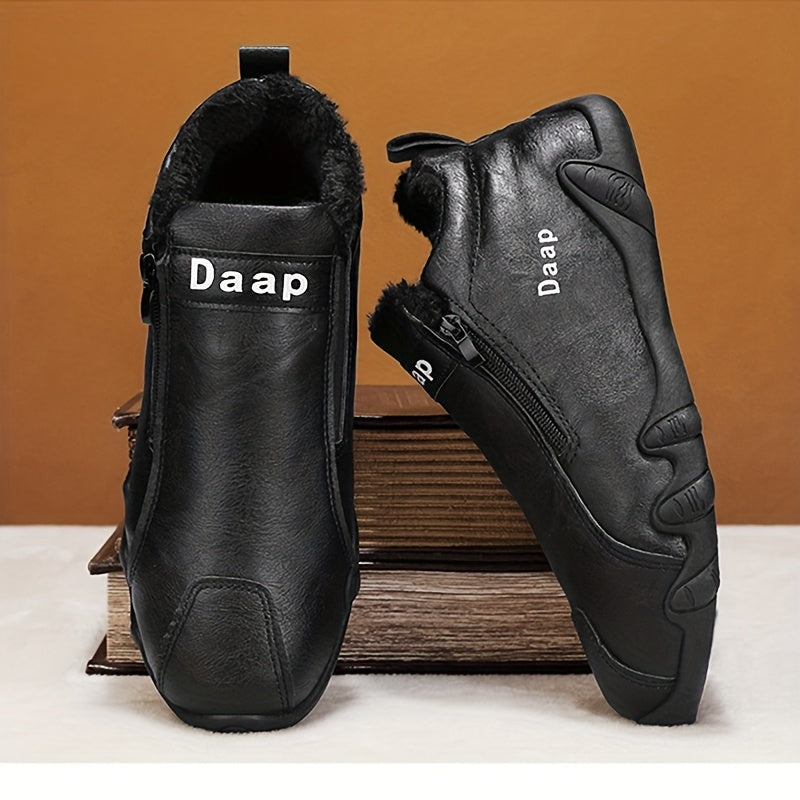 Men'S Winter Snow Boots with Side Zipper - Slip-On Ankle Boots, Non-Slip Rubber Sole, Warm Insulated Footwear for Cold Weather, Casual & Outdoor Activities, Winter Boots For Men, Cold Weather Footwear, Cold Weather Wear, Fabr