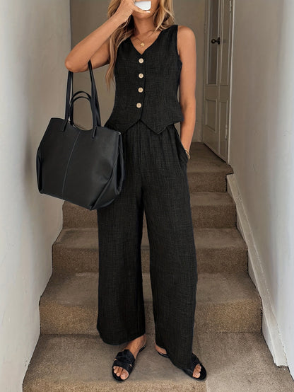 Women's Elegant Sleeveless Vest and Long Pants 2-Piece Set