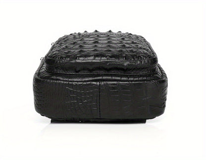 SCHLATUM Genuine Leather Crocodile Pattern Sling Bag - Black, Large-Capacity Multifunctional Crossbody Backpack for Travel, Sports  Camping, Stylish Zipper Closure Design