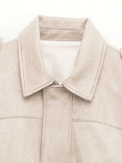 Women'S Vintage Bomber Jacket - Loose Fit Long Sleeve Zip-Up with Drop Shoulder Design, Brown Casual Outerwear for Fall/Winter, Non-Stretch Fabric, Perfect for Casual Attire, Autumn Winter Jacket | Vintage Bomber Style | Zipp