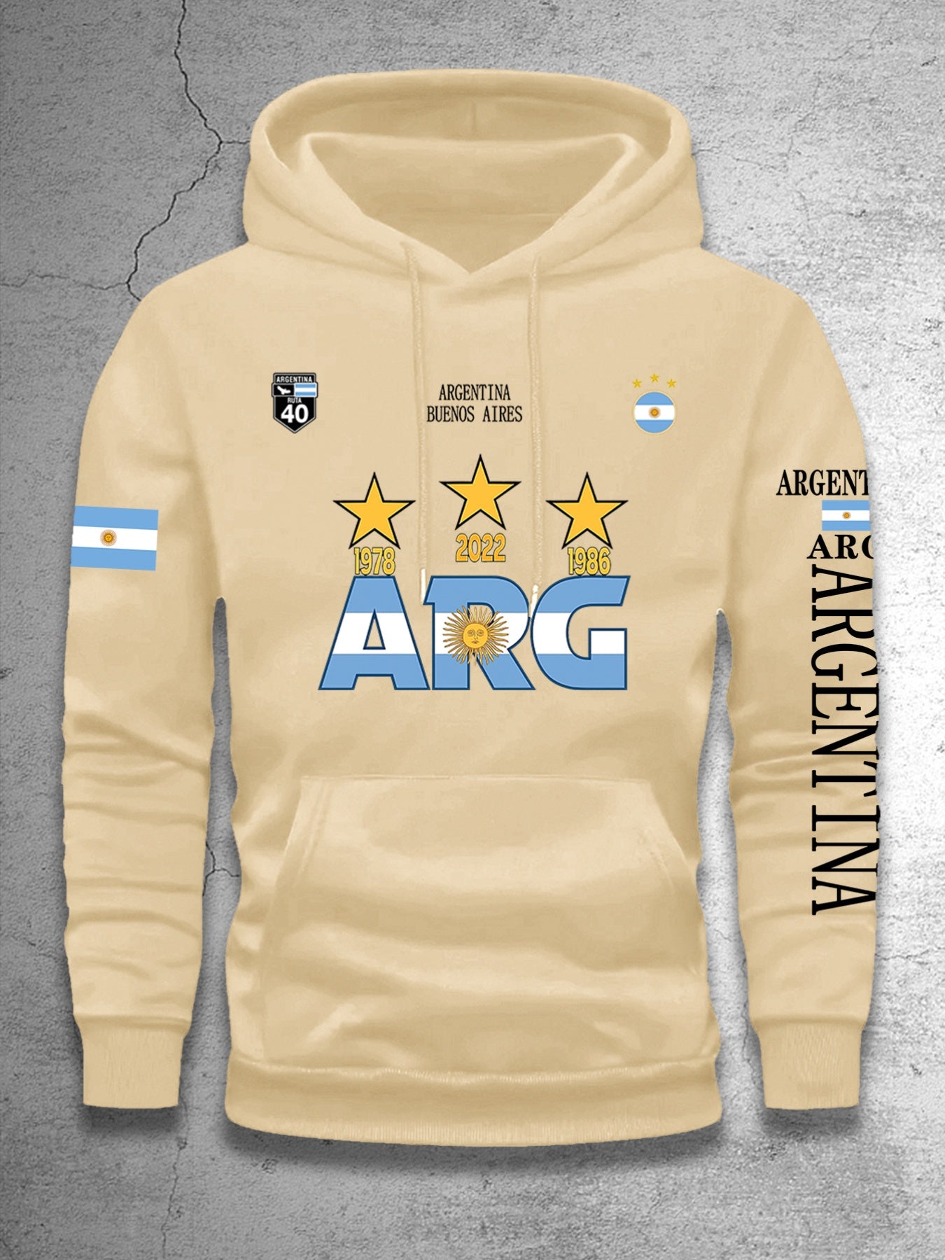 Men's Hooded Sweatshirt with Argentina Design - Casual Winter Pullover