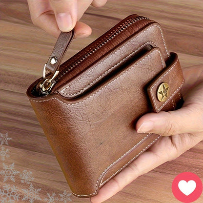 Stylish Men'S Faux Leather Wallet Featuring a Tree Motif, Compact Design with a Zipper for Credit Cards And Coins.