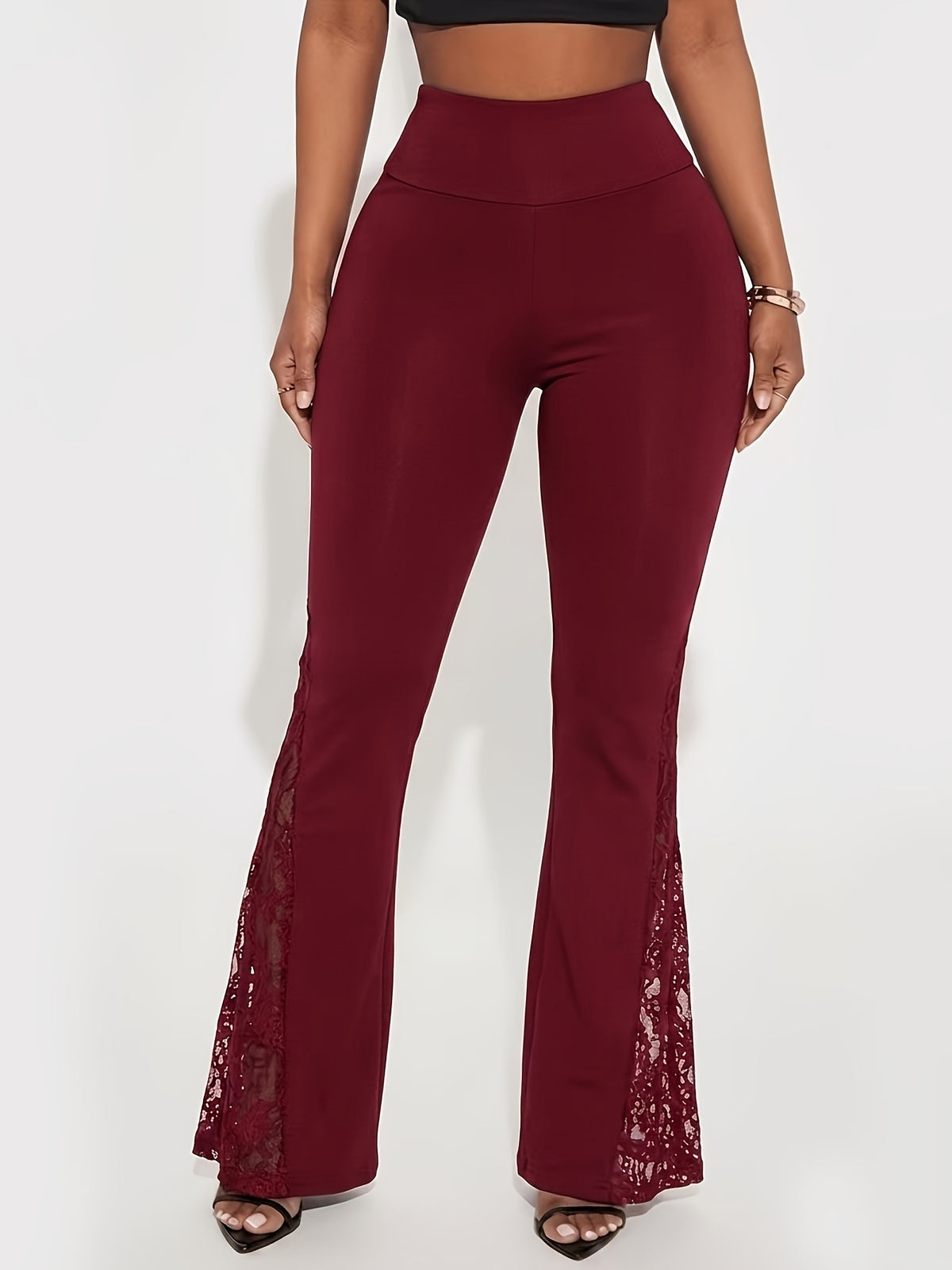 Y2K High-Waisted Wide-Leg Pants with Tummy Control & Lace Detail