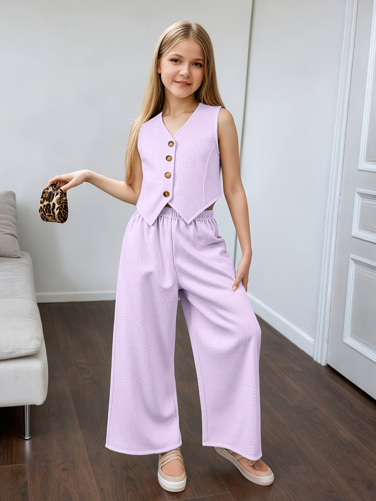Girls' Summer Casual Set: Vest and Wide-Leg Pants Outfit