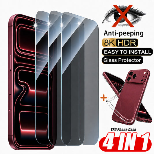 4pcs Tempered Glass Privacy Screen Protectors & TPU Case for iPhone - ayq